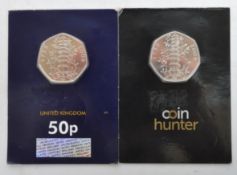 TWO BRILLIANT UNCIRCULATED "CELEBRATING 50 YEARS OF THE 50P" COINS
