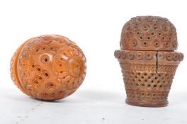 TWO 20TH CENTURY CARVED COROZO / COQUILLA NUT POTS