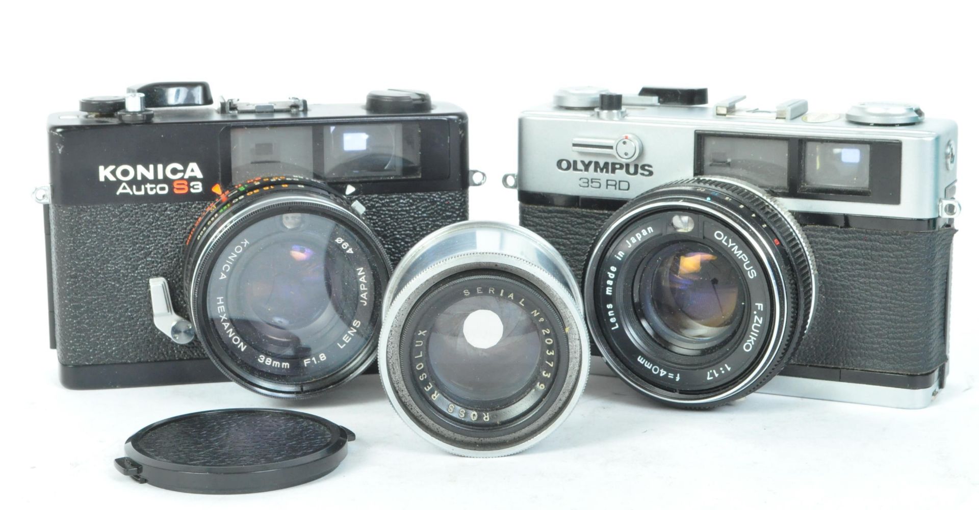 COLLECTION OF VINTAGE CAMERAS & LENS - OLYMPUS, ROSS RESOLUX
