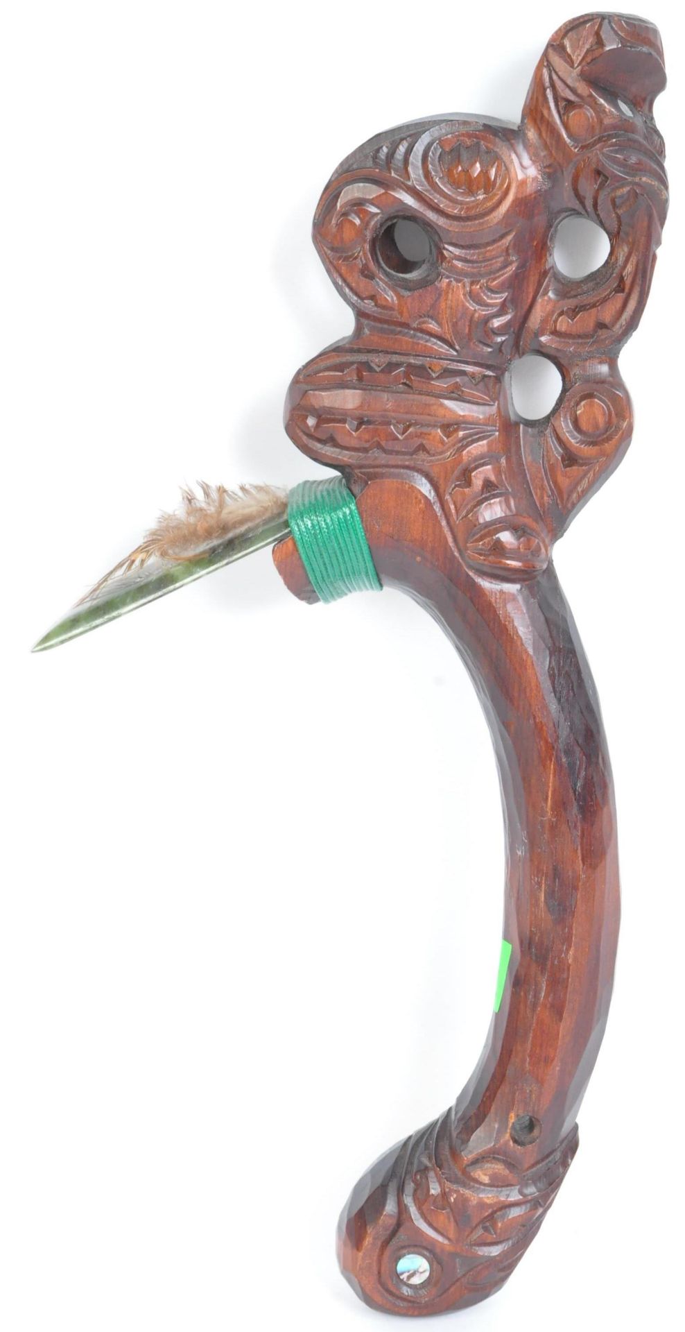 TOKI POU TANGATA MAORI CEREMONIAL GREENSTONE & WOOD AXE