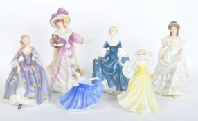 SIX VINTAGE ROYAL DOULTON BONE CHINA LADY FIGURES