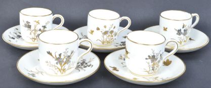 SET OF FIVE VICTORIAN CIRCA 1880 MINTON PORCELAIN CUPS & SAUCERS