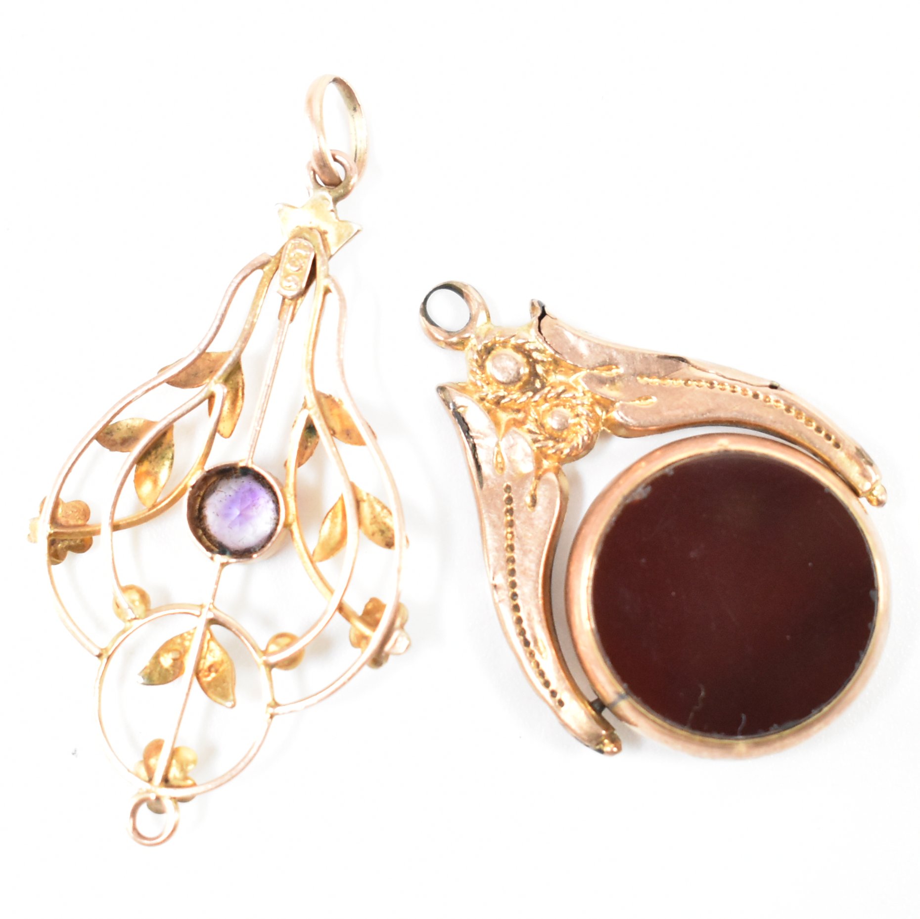 ART NOUVEAU GOLD & AMETHYST PENDANT & SWIVEL FOB - Image 2 of 5