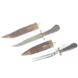 SET OF TWO 20TH CENTURY INDIAN HARDWOOD & BRASS CARVING KNIVES