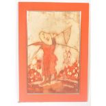 VINTAGE 20TH CENTURY BATIK RED FABRIC FRAMED PICTURE