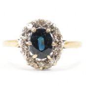 18CT GOLD SAPPHIRE DIAMOND CLUSTER RING