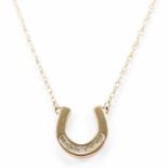 VINTAGE 9CT GOLD & DIAMOND HORSESHOE PENDANT CHAIN NECKLACE