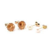 TWO PAIRS OF HALLMARKED 9CT GOLD STUD EARRINGS