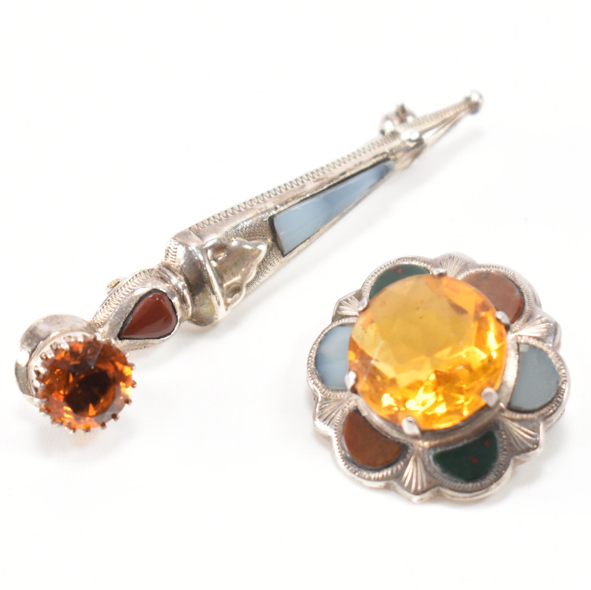 TWO SILVER HALLMARKED SOTTISH AGATE BROOCHES