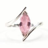 HALLMARKED 9CT WHITE GOLD & PINK CZ CROSSOVER RING