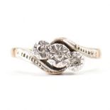 18CT GOLD PLATINUM & DIAMOND CROSSOVER RING