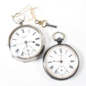 TWO SILVER HALLMARKED OPEN FACE POCKET WATCHES