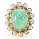 FRENCH 18CT GOLD EMERALD & PEARL CLUSTER RING