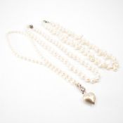 THREE SILVER & CULTURED PEARL NECKLACES