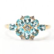 HALLMARKED 9CT GOLD & BLUE STONE CLUSTER RING