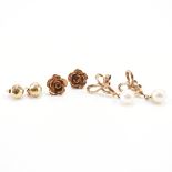THREE PAIRS OF 9CT GOLD STUD EARRINGS