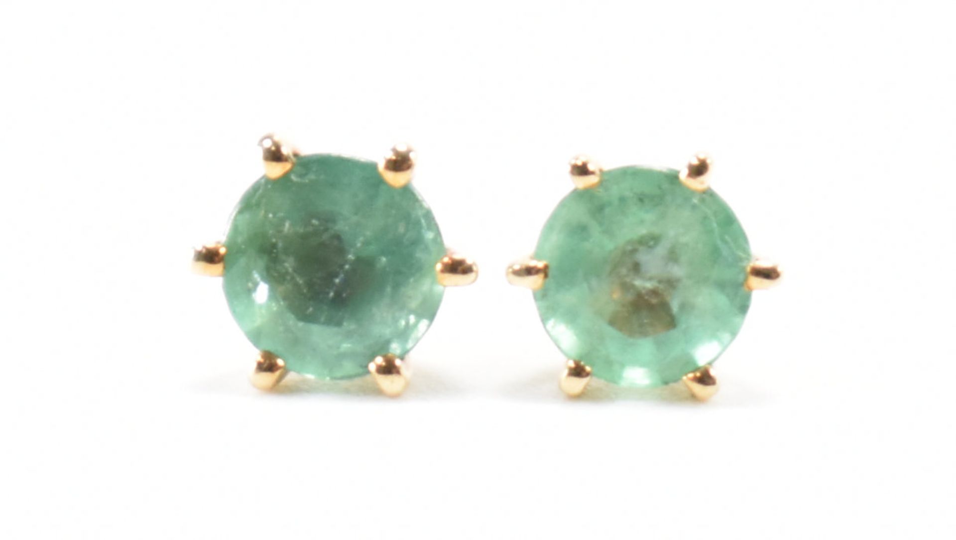 PAIR OF GOLD & EMERALD STUD EARRINGS - Image 2 of 3