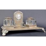 EARLY 20TH CENTURY BRONZE DESK STAND WITH CLOCK