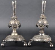 PAIR OF 19TH CENTURY SILVER PLATED CENTREPIECE VASES
