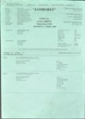 LORD OF THE RINGS - PRODUCTION USED "JAMBOREE" CALL SHEET