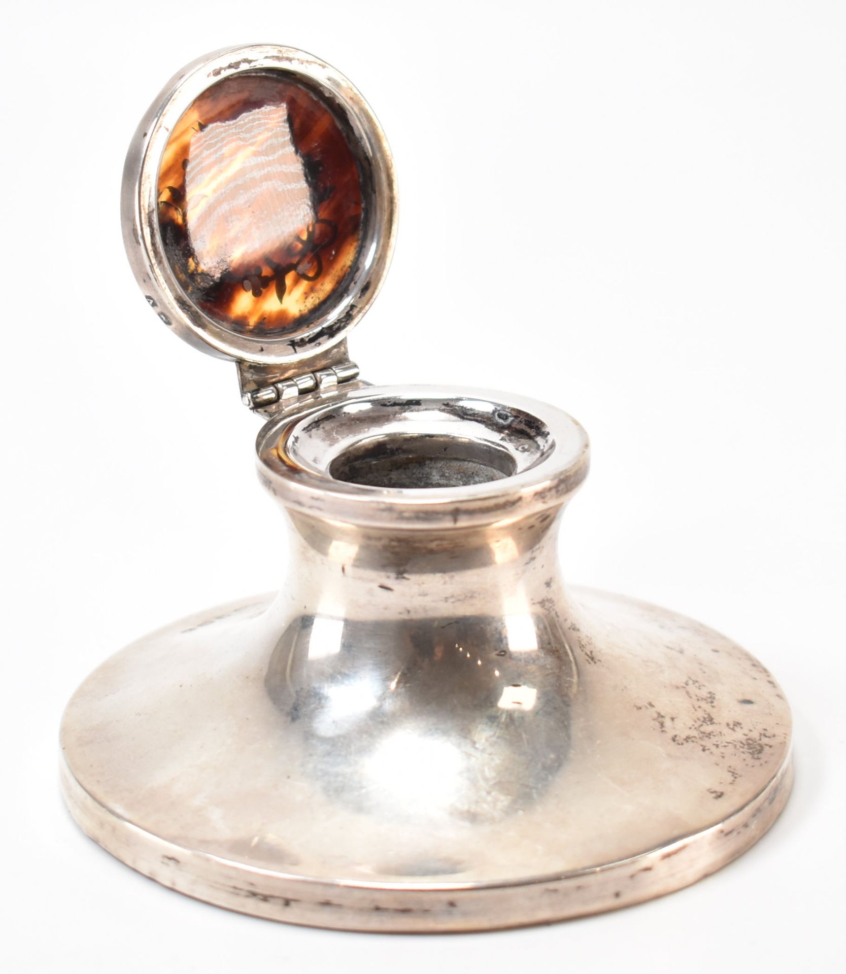 ANTIQUE SILVER HALLMARKED & TORTOISE SHELL INKWELL - Image 2 of 4