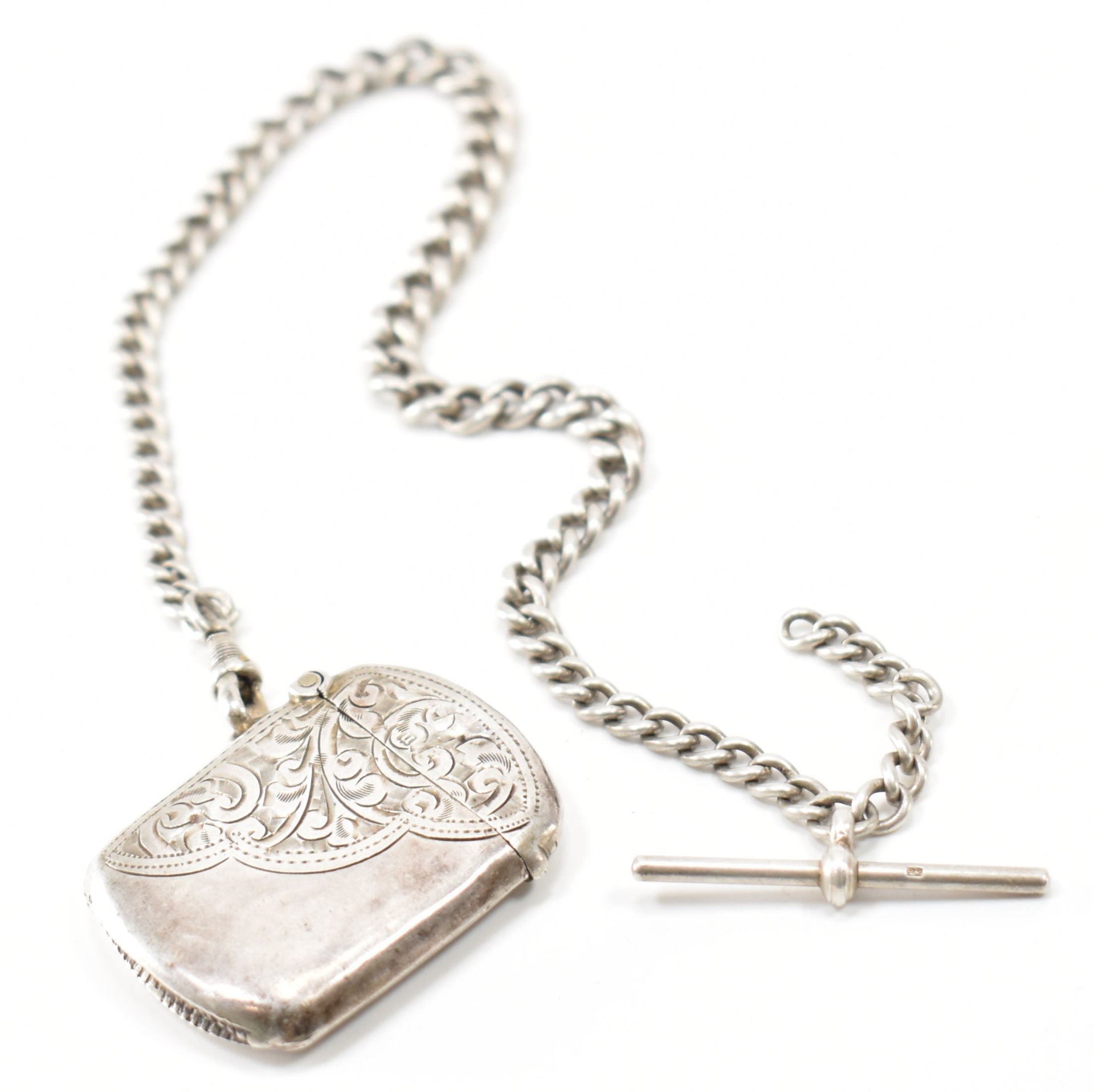 ANTIQUE HALLMARKED SILVER VESTA CASE & CHAIN