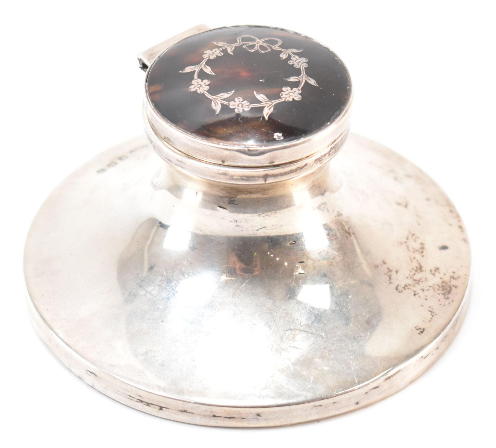 ANTIQUE SILVER HALLMARKED & TORTOISE SHELL INKWELL - Image 3 of 4