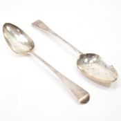 TWO GEORGIAN SILVER HALLMARKED SERVING SPOONS