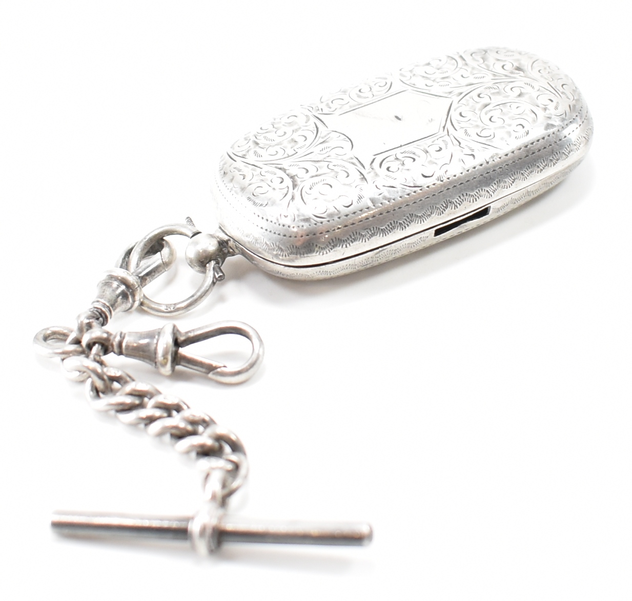 HALLMARKED SILVER SOVEREIGN CASE & FOB CHAIN - Image 4 of 5