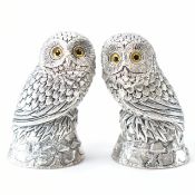 PAIR OF SILVER PLATED OWL CONDIMENTS