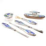 EDWARDIAN ANTIQUE SILVER & ENAMEL VANITY SET