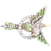 VICTORIAN DIAMOND & GREEN STONE BIRD PENDANT