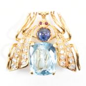 TOPAZ SAPPHIRE RUBY & DIAMOND BUG BROOCH PENDANT