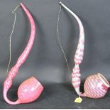 TWO VICTORIAN NAILSEA ORNAMENTAL GLASS PIPES IN WHITE & PINK STRIPES