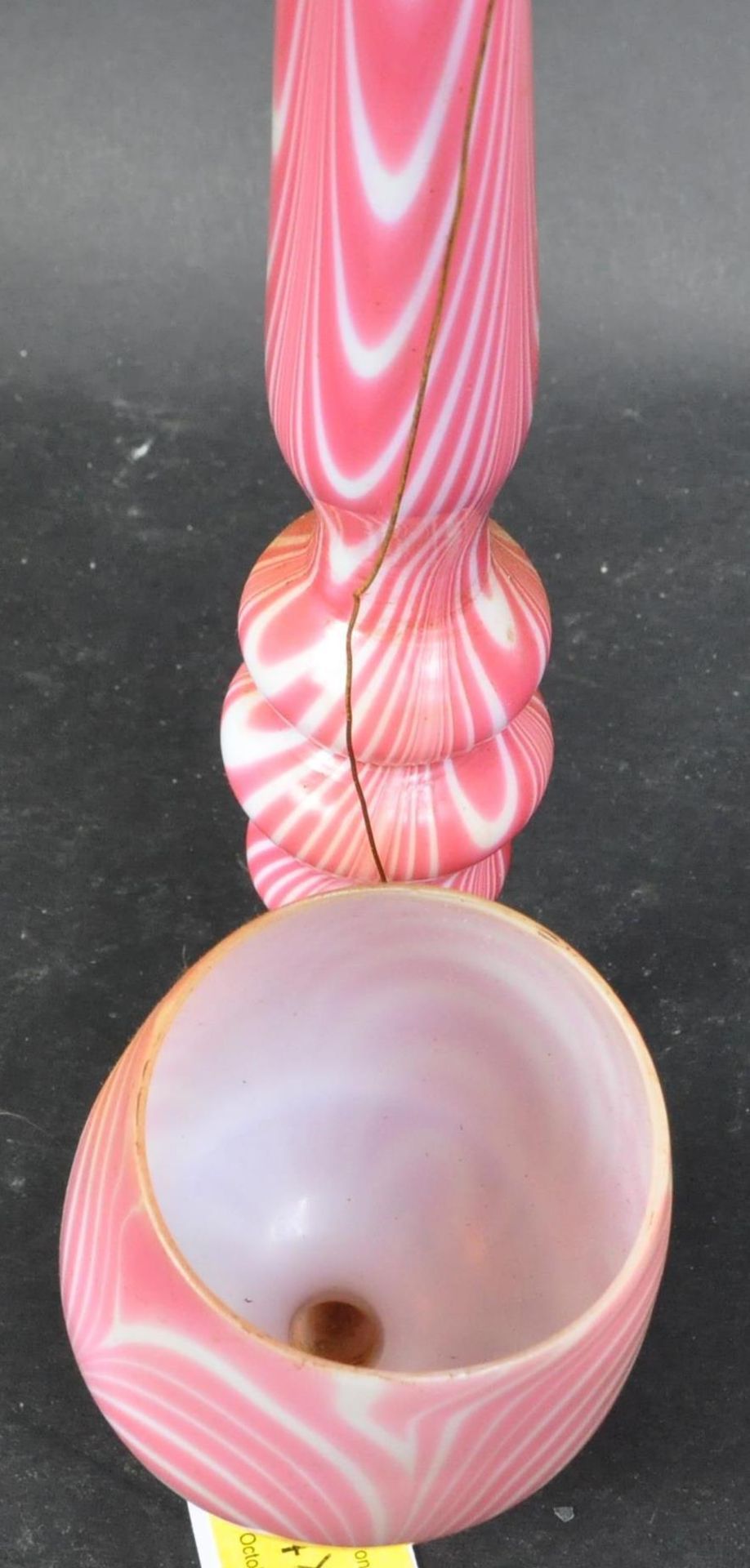 TWO VICTORIAN NAILSEA ORNAMENTAL GLASS PIPES IN WHITE & PINK SWIRLS - Image 2 of 3