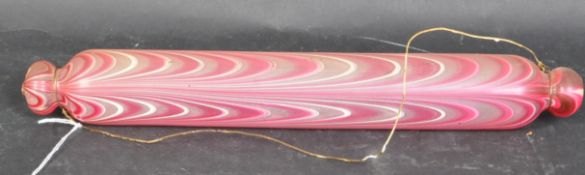 VICTORIAN NAILSEA GLASS ROLLING PIN IN PINK & WHITE STRIPES