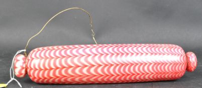 VICTORIAN NAILSEA GLASS ROLLING PIN IN WHITE & PINK STRIPES