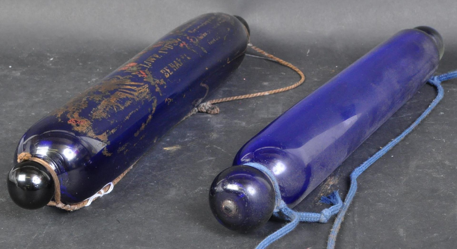 VICTORIAN BRISTOL BLUE ENAMELLED GLASS ROLLING PINS - Image 2 of 3