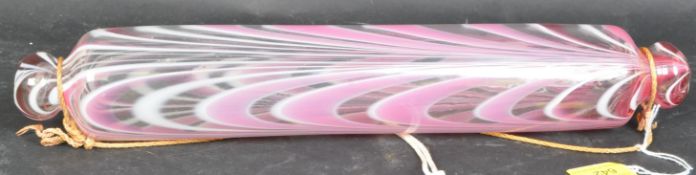 VICTORIAN NAILSEA GLASS ROLLING PIN IN WHITE & PINK STRIPES