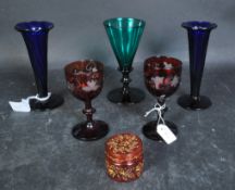 19TH CENTURY GLASS - BRISTOL BLUE - RUBY GLASS