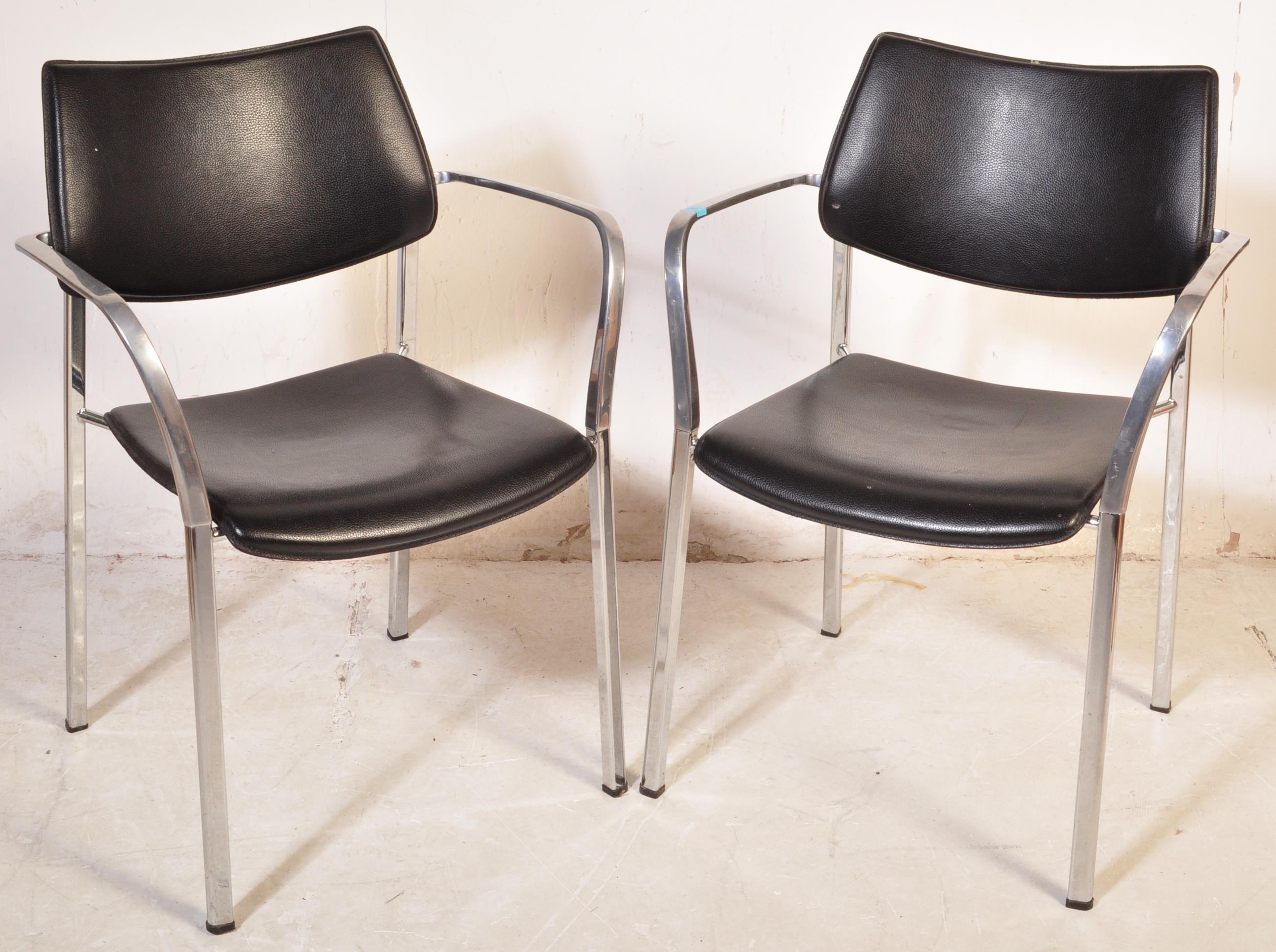 PAIR OF MID CENTURY BLACK LEATHERETTE & CHROME CHAIRS - Image 2 of 7
