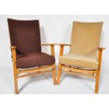 TWO VINTAGE MID CENTURY TEAK LOUNGE ARM CHAIRS