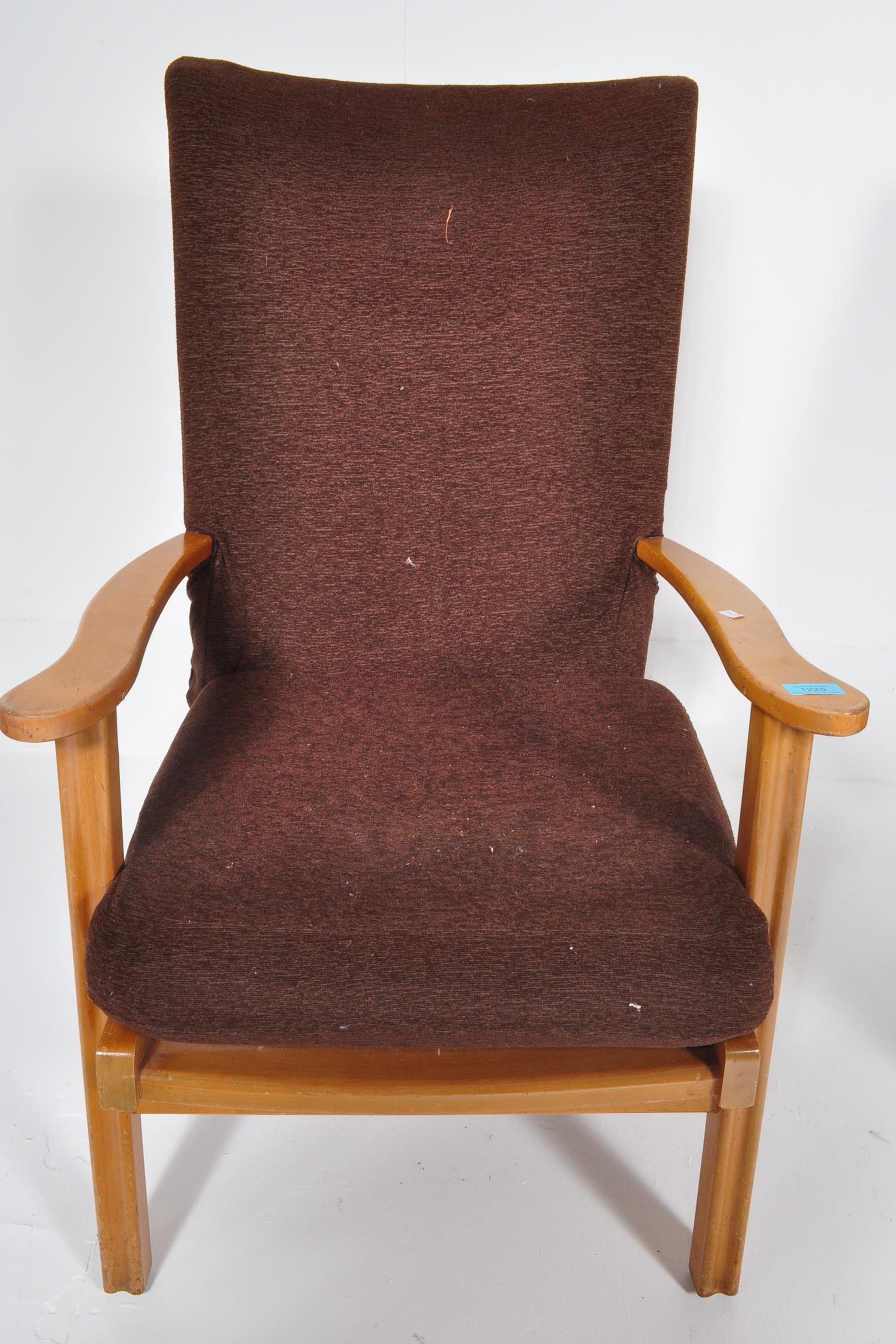 TWO VINTAGE MID CENTURY TEAK LOUNGE ARM CHAIRS - Image 4 of 8