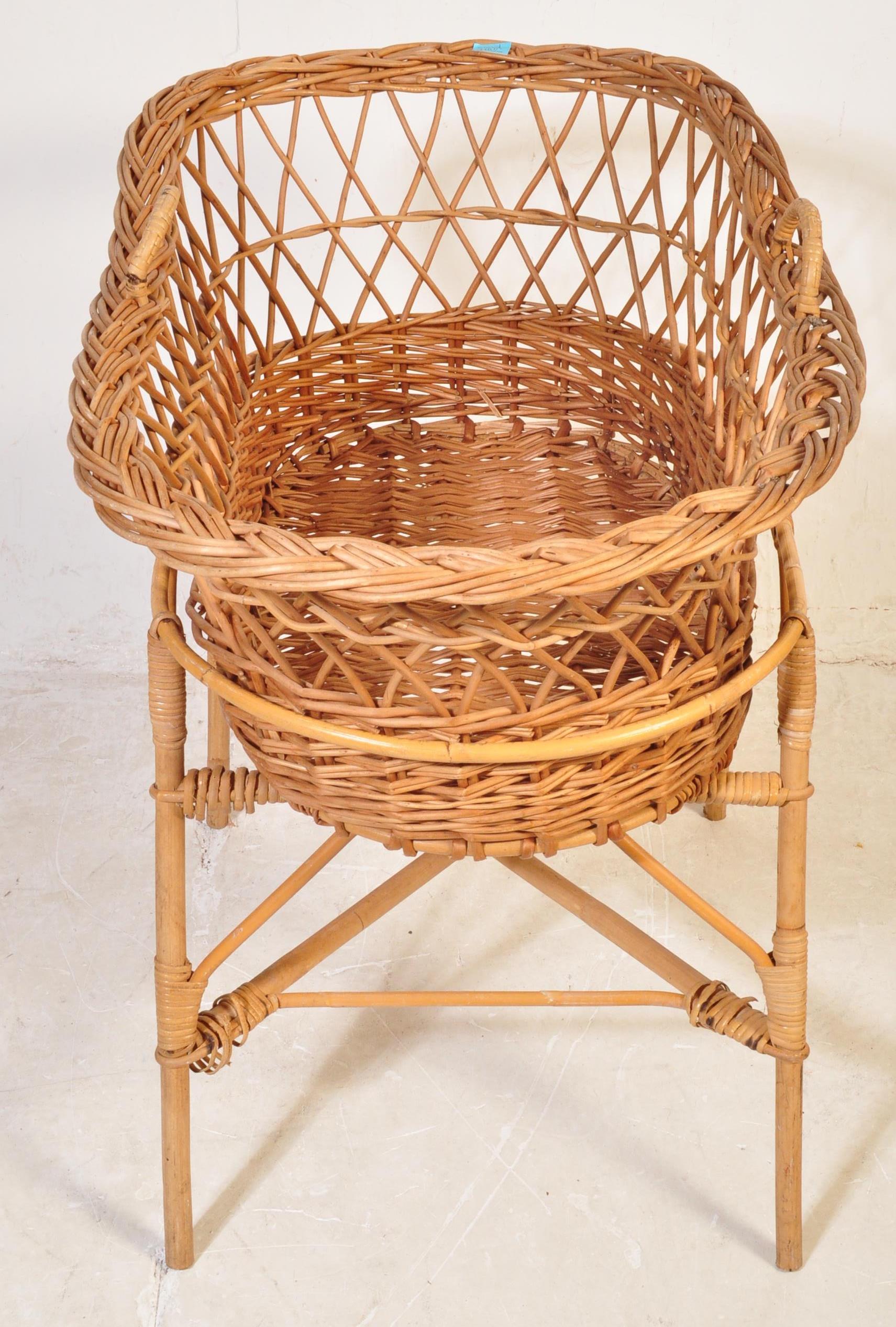 A RETRO VINTAGE CANED WICKER BAMBOO MOSES BASKET - Image 3 of 6