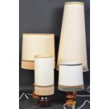 A SET OF TEAK WOOD TABLE LAMPS WITH SHADES