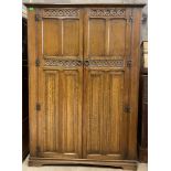 VINTAGE JACOBEAN REVIVAL OAK BEDROOM WARDROBE