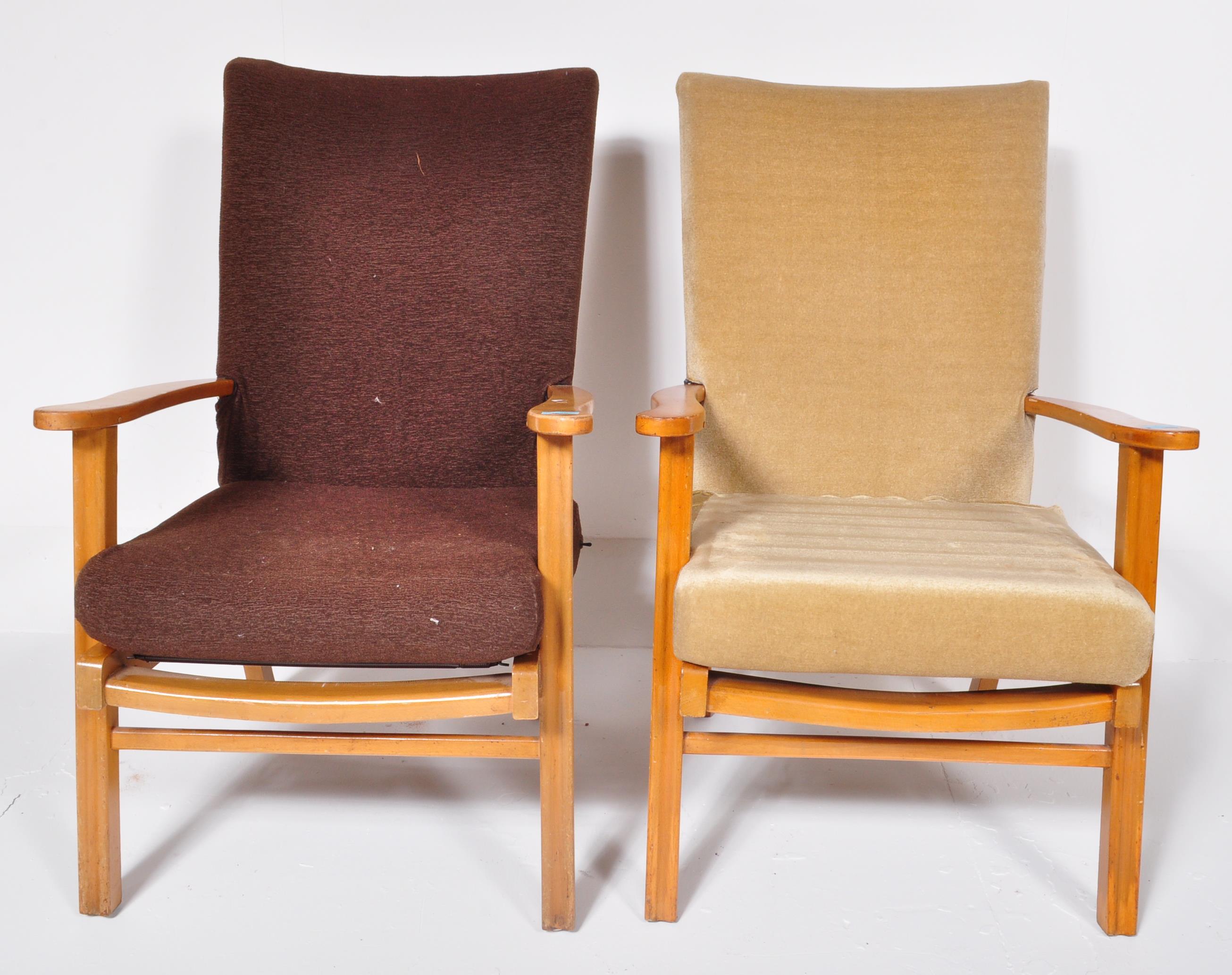 TWO VINTAGE MID CENTURY TEAK LOUNGE ARM CHAIRS - Image 2 of 8