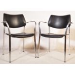 PAIR OF MID CENTURY BLACK LEATHERETTE & CHROME CHAIRS