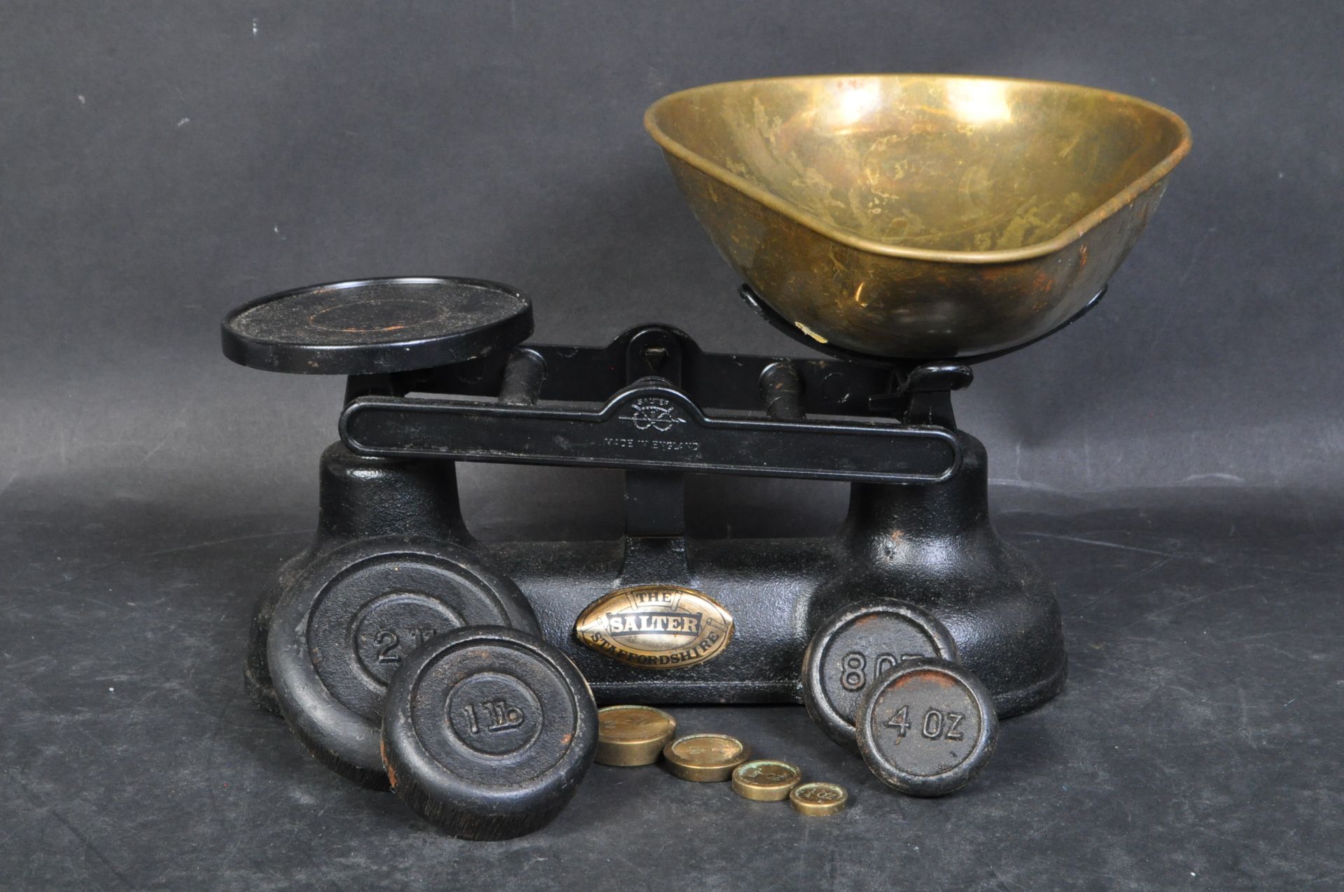 PAIR VINTAGE SALTER SCALES & WEIGHTS