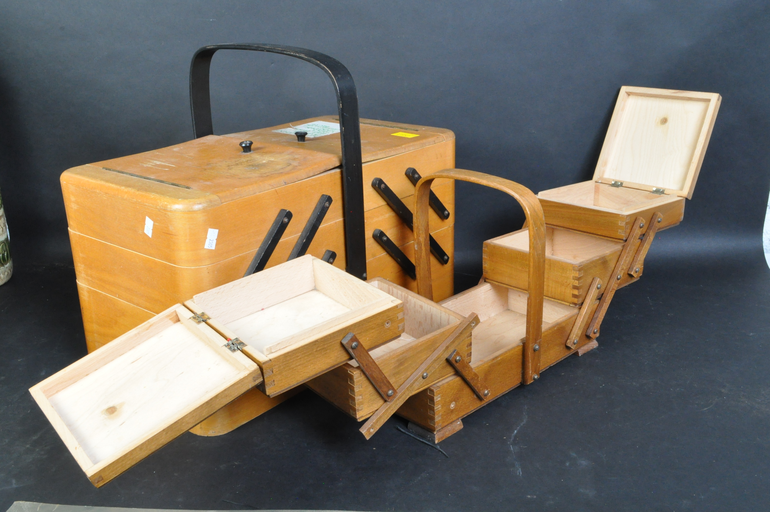 TWO RETRO CIRCA 1970S TEAK WOOD SEWING BOXES - Image 2 of 4